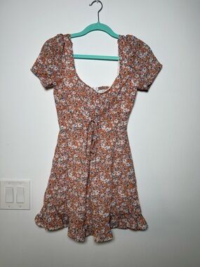 Floral Tie-Front Mini Dress in Rust Floral